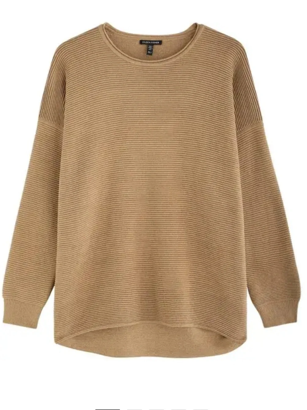 EILEEN FISHER Camel Ribbed Organic Cotton-Blend Crewneck Sweater
